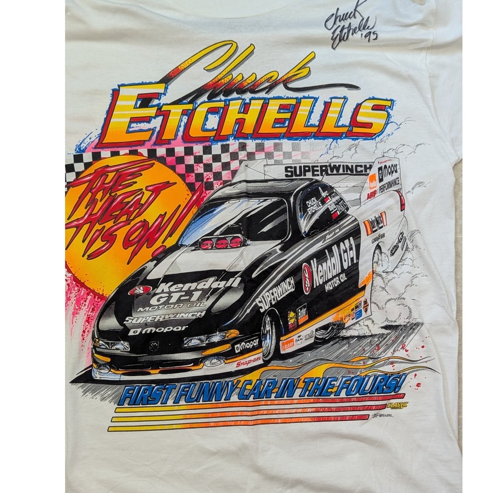 VTG 90s Chuck Etchells 1995 NHRA Drag Racing TShirt Large USA Single Stitch Auto